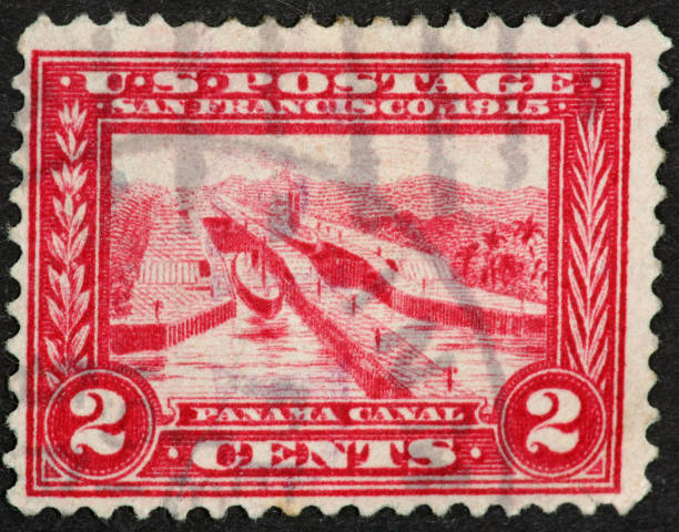 canal de panamá sello 1915 - panama canal panama postage stamp canal fotografías e imágenes de stock