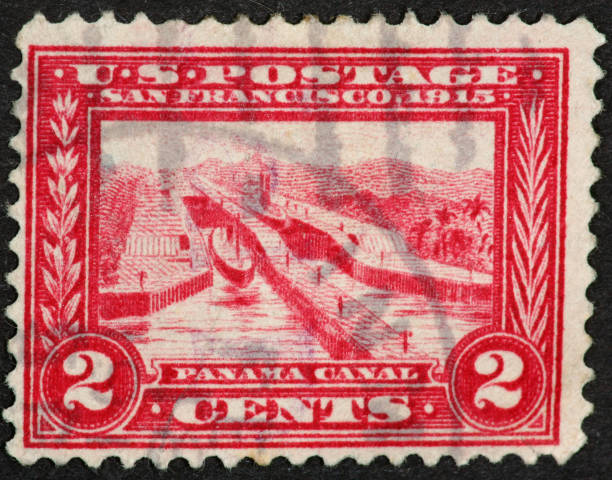 パナマ運河 stamp 1915 - panama canal panama postage stamp canal ストッ��クフォトと画像