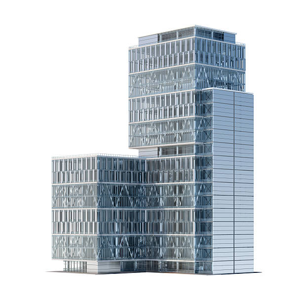 corporate office building isolato su bianco - skyscraper nobody steel construction foto e immagini stock