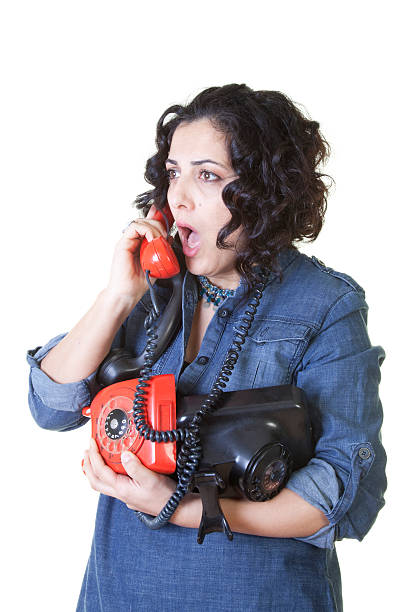 giovane donna al telefono - landline phone women close up old fashioned foto e immagini stock