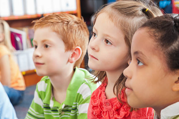 istock Elementary school students listening to teacher during story time 172413230