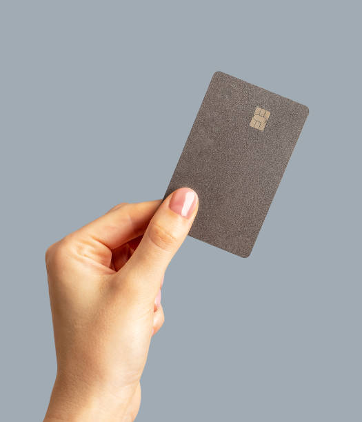 istock Hand with bank card mockup, plastic with chip 1724135131