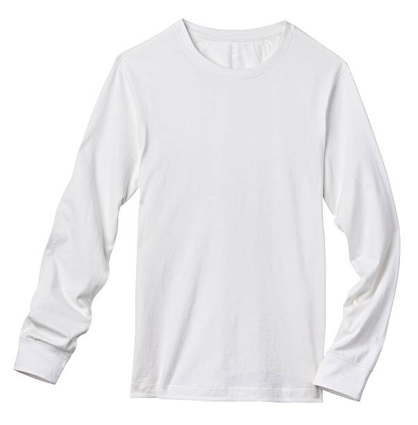 long sleeve tee shirt branca em branco, isolado no branco. - long sleeved imagens e fotografias de stock