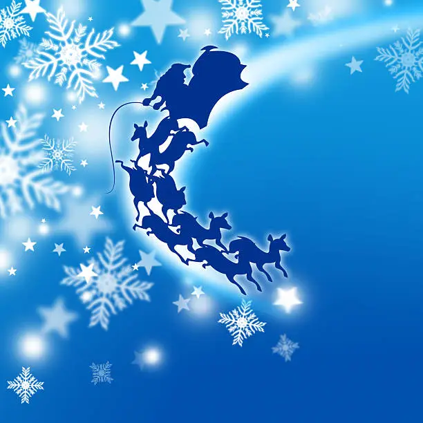 Graphic Image of Christmas snow motif background with silhouette of santa and his sleigh