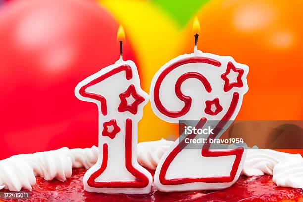 Cake For 12th Birthday Stock Photo - Download Image Now - Number 12, 12-13 Years, Birthday