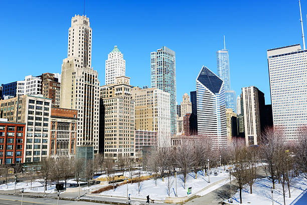 Michigan Avenue Skyscrapers and Millennium Park, Chicago  prudential tower stock pictures, royalty-free photos & images