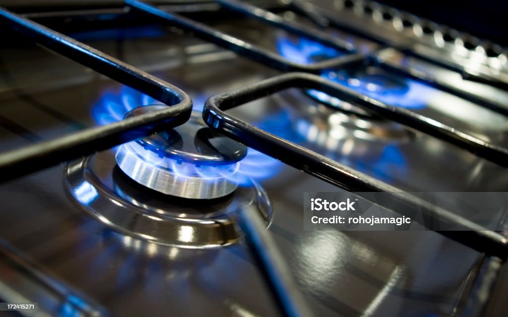 hob fogão de gás de cozinha - Foto de stock de Azul royalty-free