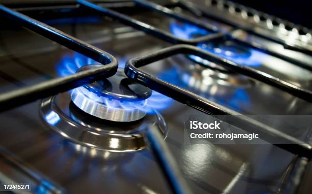 Foto de Hob Fogão De Gás De Cozinha e mais fotos de stock de Azul - Azul, Boca do fogão, Calor