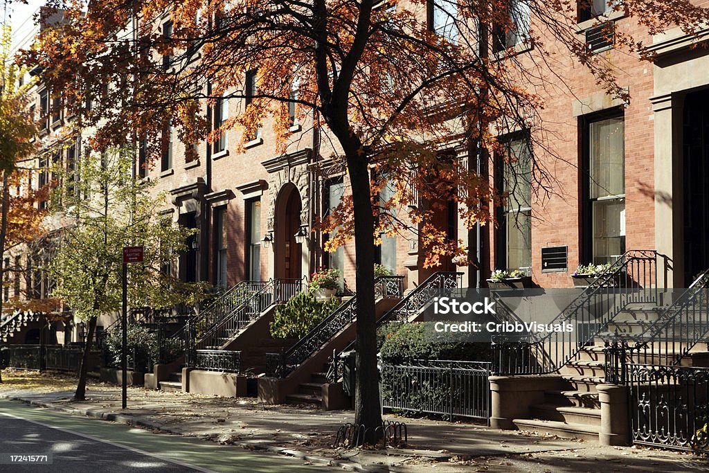 Brooklyn, New York, historische Gebäude, Wohnhäuser und Sandsteinziegel - Lizenzfrei Herbst Stock-Foto