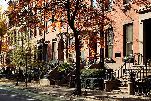 Brooklyn New York Townhouses and Brownstone Historic Buildings stock photo