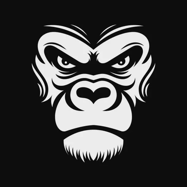 Vector illustration of Angry gorilla face. Black and white logo. Vector illustration