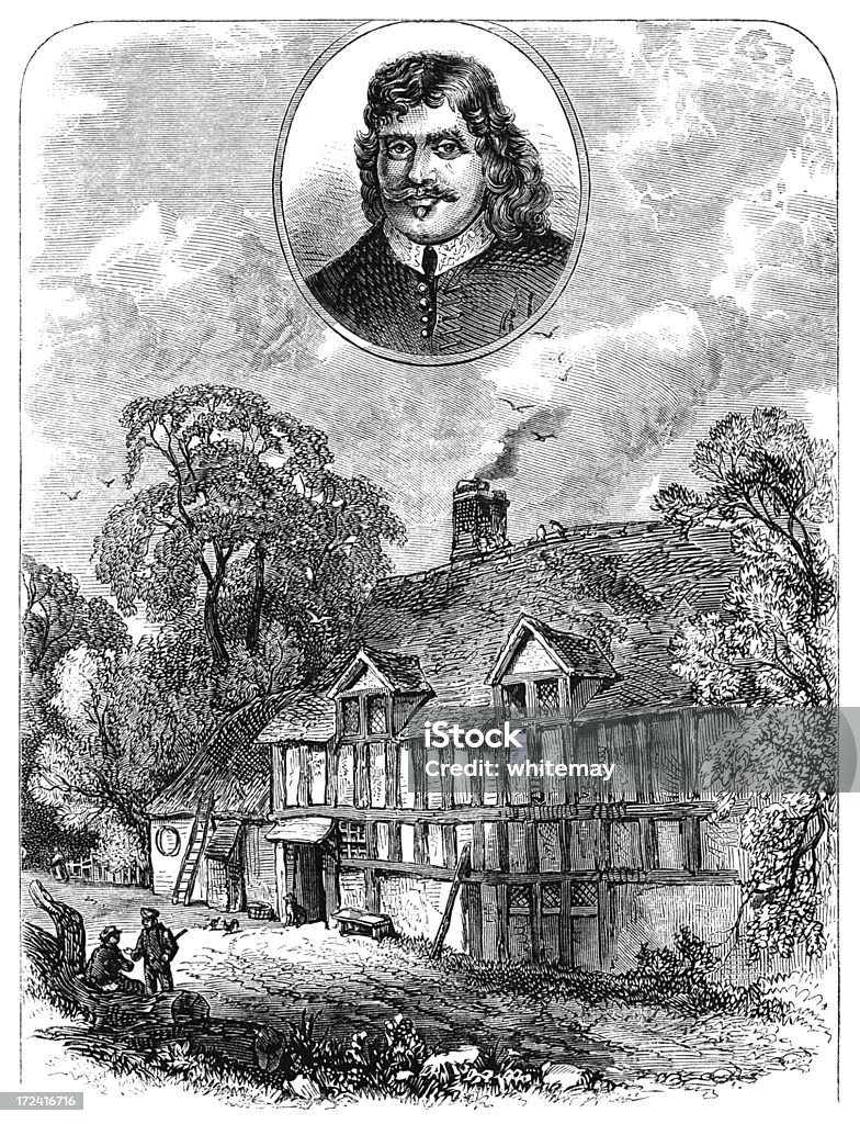 John Bunyan e il luogo di nascita (vittoriano Silografia) - Illustrazione stock royalty-free di 1860-1869