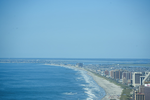 The long beach of Atlantic City, New Jersey on a clear summer day