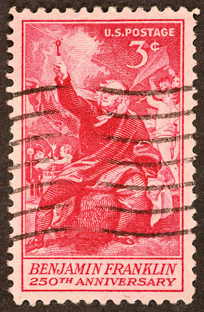 istock Ben Franklin stamp, flying kite in lightning storm 172417210