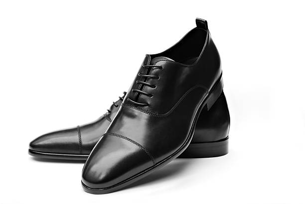 Elegant Black Leather Shoes on white shoes stock pictures, royalty-free photos & images