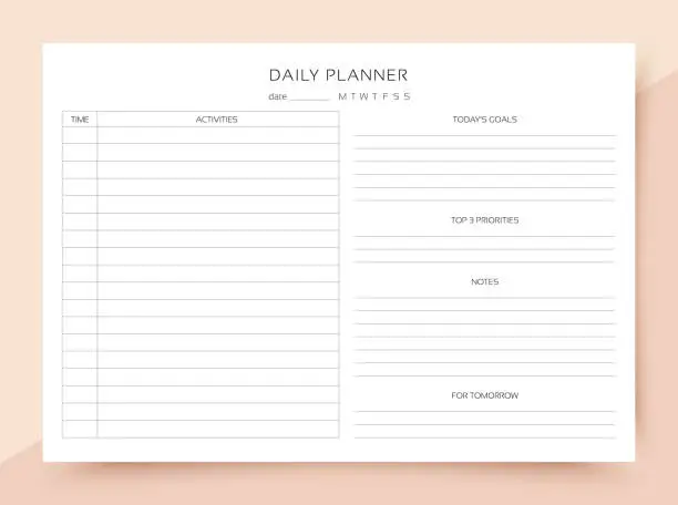 Vector illustration of Daily planner. Simple timetable template. Vector illustration.