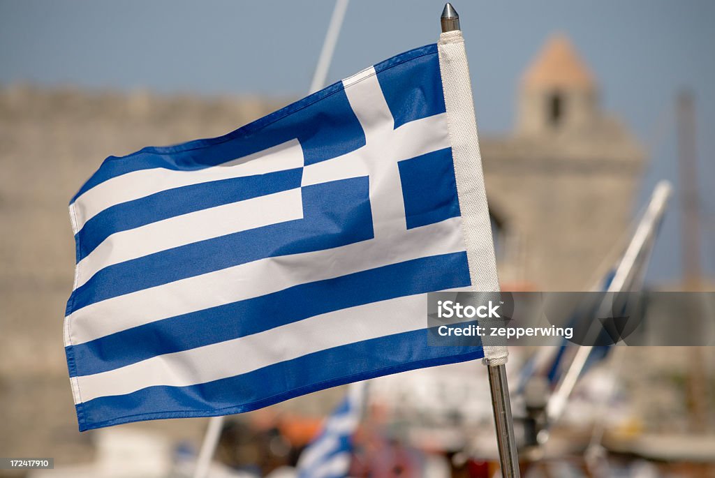 Bandera griega - Foto de stock de Antiguo libre de derechos