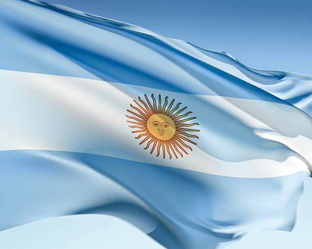 Argentine flag waving in the wind. Elaborate rendering including motion blur and even a fabric texture (visible at 100%).