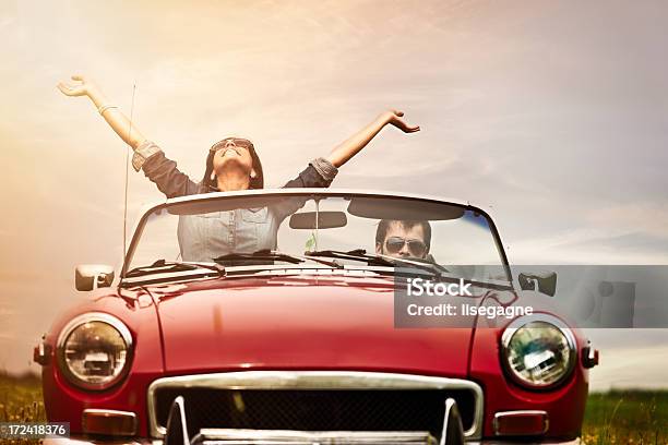 Young People In Front Seat Of Cabriolet Stock Photo - Download Image Now - Convertible, Couple - Relationship, Driving