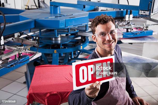 Man In Screen Printing Business Stock Photo - Download Image Now - 20-29 Years, 25-29 Years, Adult