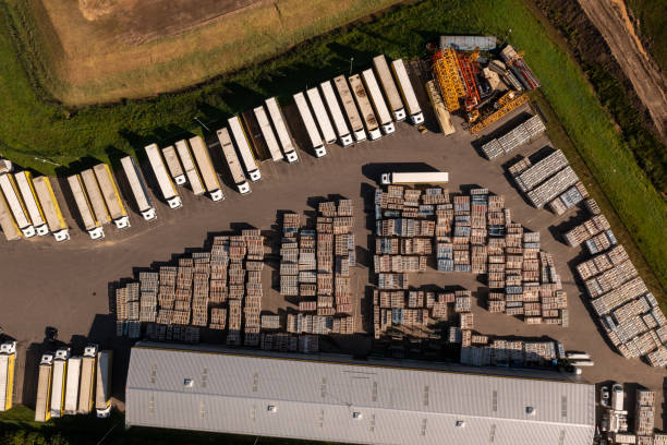 istock Drone photography of logistic warehouse and parked lorry's 1724187798
