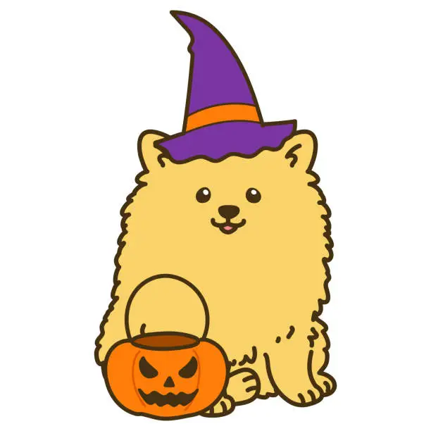 Vector illustration of Simple and cute Halloween illustration of Pomeranian outlined