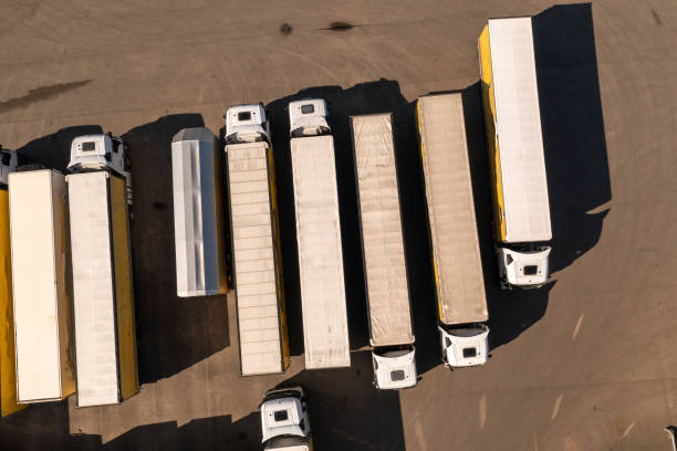 istock Drone photography of parked lorry's 1724191188