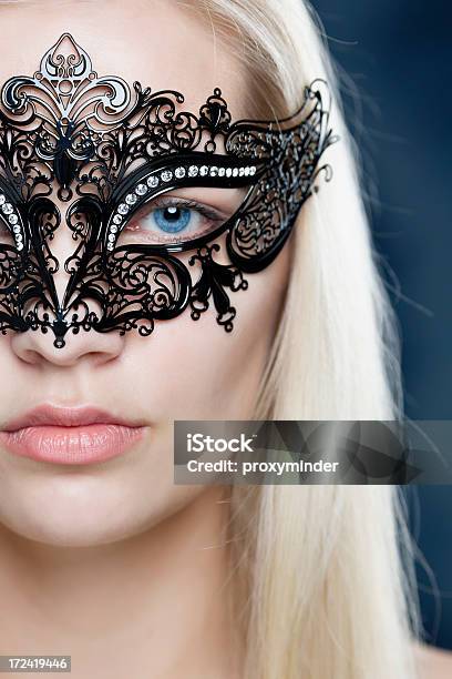 Girl Face With Masquerade Mask Stock Photo - Download Image Now - Masquerade Mask, 20-24 Years, Adult