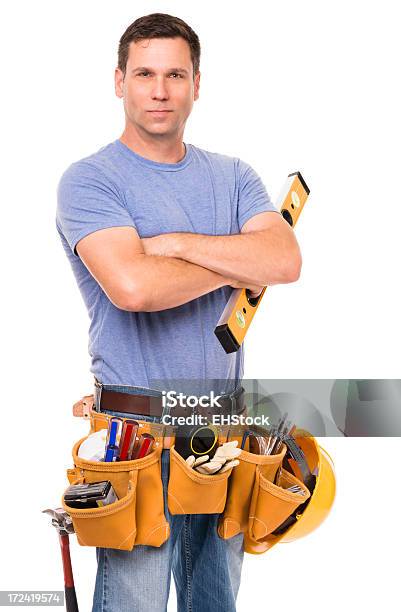 Konstruktion Auftragnehmer Carpenter Isoliert Auf Weißem Hintergrund Stockfoto und mehr Bilder von Arbeiter