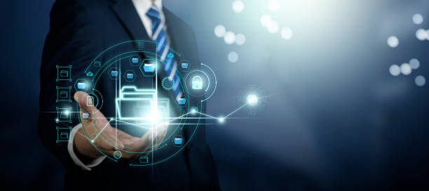 istock Businessman managing digital data for corporate success. Digital document and folder provide excellent quality in business report. Efficient data management and security solutions in the digital age. 1724204267
