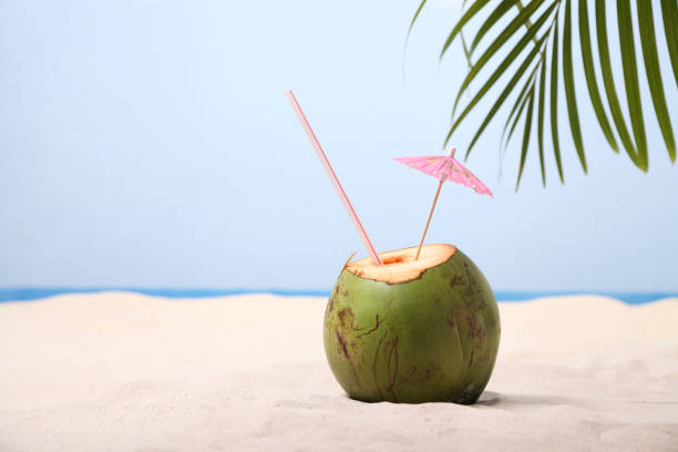 코코넛 모래 - coconut drink cocktail umbrella 뉴스 사진 이미지