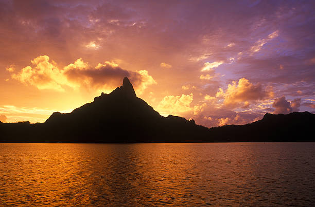 Mt Otemanu at sunset in BoraBora, French Polynesia stock photo