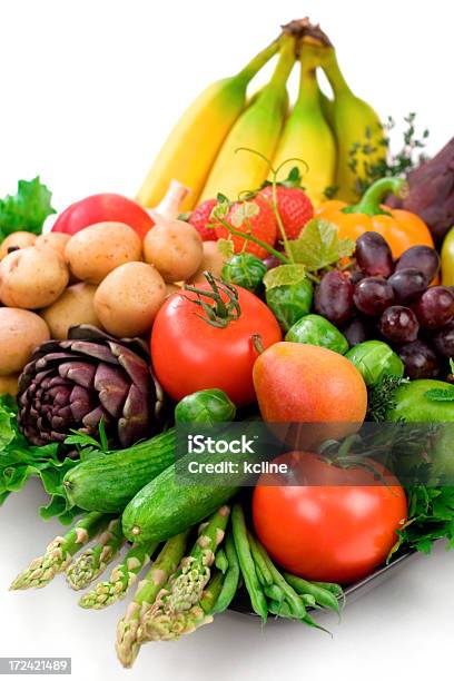 Fresh Fruits Vegetables Stock Photo - Download Image Now - Vegetable, Fruit, White Background