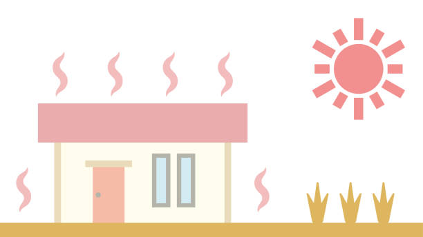 ilustraciones, imágenes clip art, dibujos animados e iconos de stock de ilustración de una casa compacta de un piso calentada por el sol - white background image australia sunlight