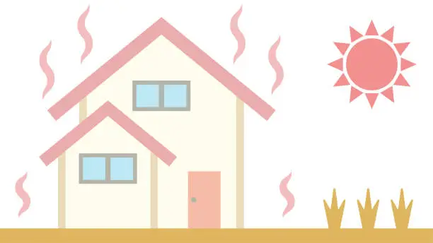 Vector illustration of Illustration of a two-story house with a triangular roof heated by solar heat