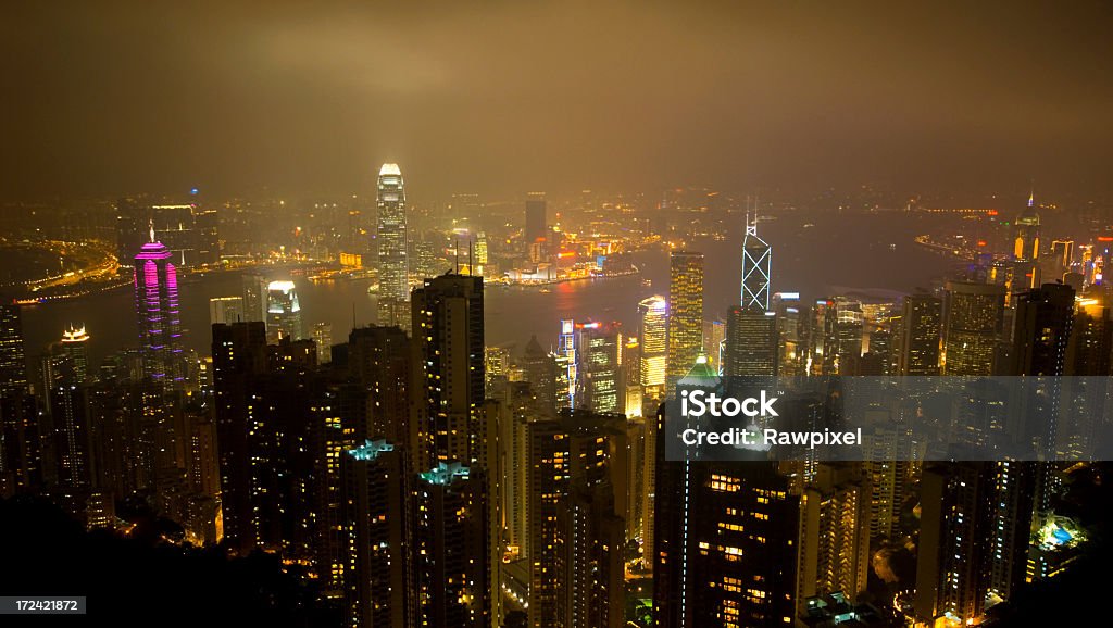 Hong Kong Panoramic view of the famous Hong Kong skyline. Architecture Stock Photo