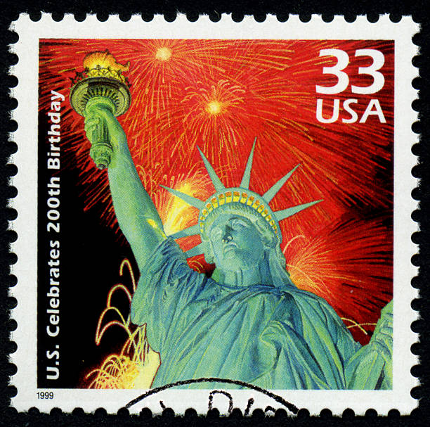 A United States postage stamp issued in 1999 commemorating America's Bicentennial. It features the Statue of Liberty and fireworks display.