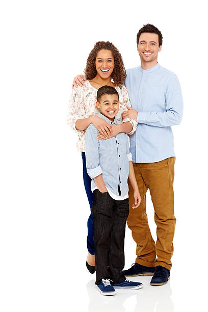 istock Father mother and son standing together on white 172422933