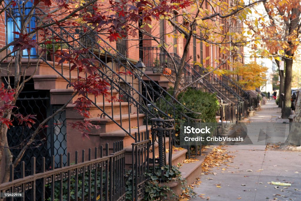 Brooklyn de Nueva York Brownstone Suites Townhouse Street - Foto de stock de Otoño libre de derechos