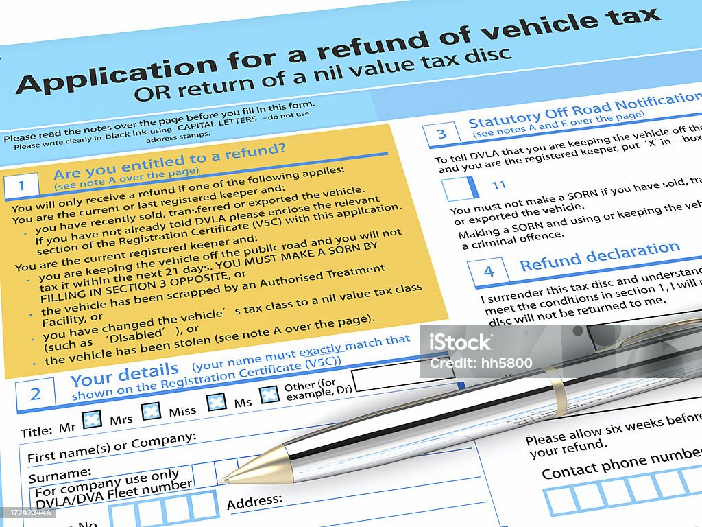 Заявка на возмещение транспортного средства налог - Стоковые фото Автокредит роялти-фри