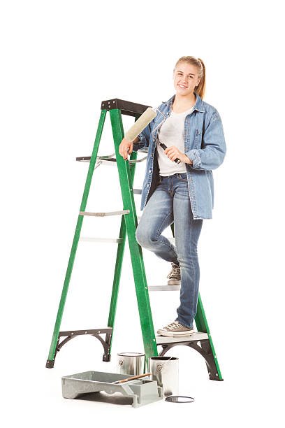 istock Happy House Painter with Paint and Roller on a Ladder 172423530