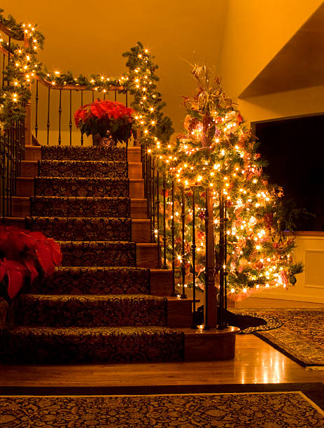 christmas stairway - xmas tree stockfoto's en -beelden