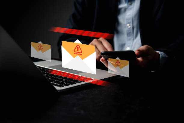 istock Received email alert Inbox marked with a spam virus caution sign, internet threat protection notification and warning network security safety virus spam.Cybersecurity awareness in communication. 1724240394