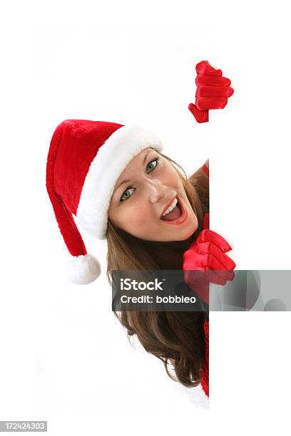 Chica De Navidad Con Signboard Foto de stock y más banco de imágenes de 20 a 29 años - 20 a 29 años, Adulto, Adulto joven