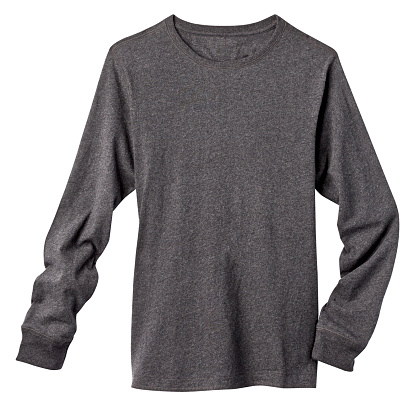 Front of a clean Gray Long Sleeve T-Shirt, add your own Logo, Graphics or Words. Clipping Path. Shirt is just over 11