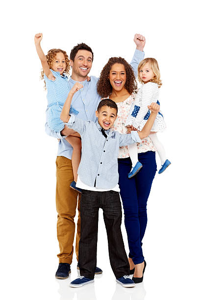 istock Happy family with arms up in joy 172424871