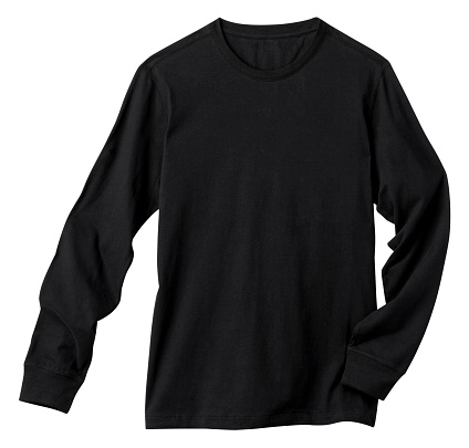 Front of a clean Black Long Sleeve T-Shirt, add your own Logo, Graphics or Words. Clipping Path. Shirt is just over 11