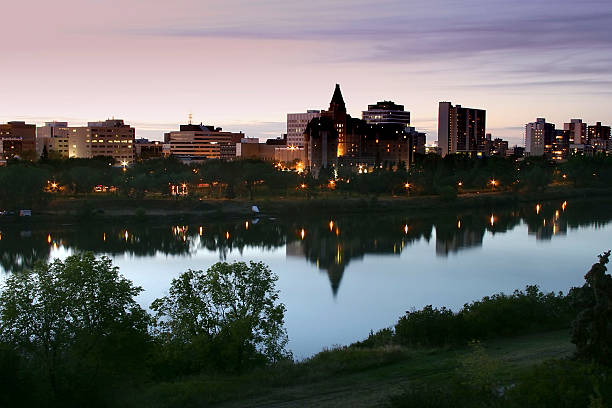 istock Downtown Saskatoon Sunset with Hotels and Office Buildings Along River 172425682