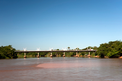 Bridge over the Araguaia River on the border between the states of GoiA!s and Mato Grosso in Brazil