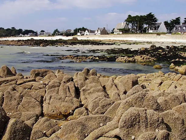 beach at the tourist resort of carnac in brittany france